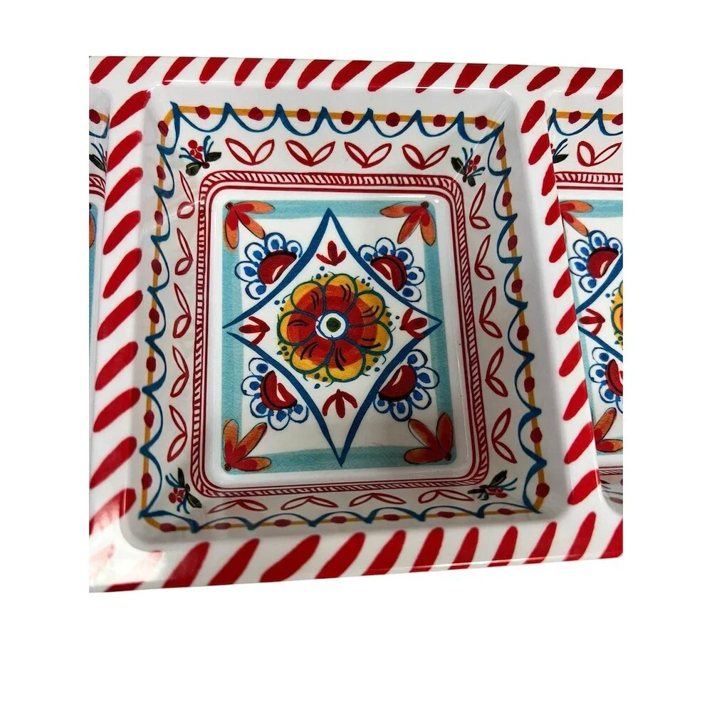 Rachael Ray Serving Tray 3-Section Divided Rectangular Multicolor Tile